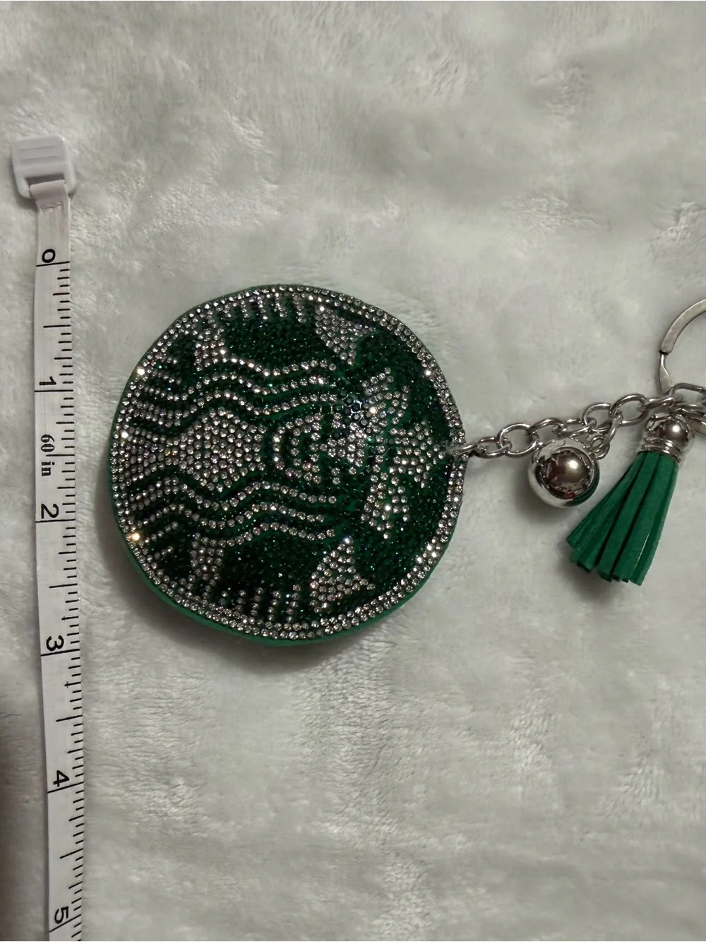 Inspired Rhinestone Logo Keychain with Silver Tassel Charm